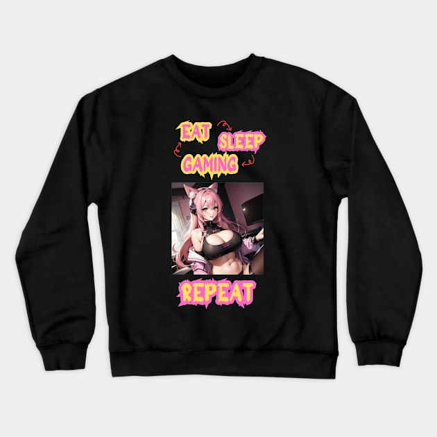 Eat Sleep Gaming Repeat Anime Girl Crewneck Sweatshirt by Clicks Clothes